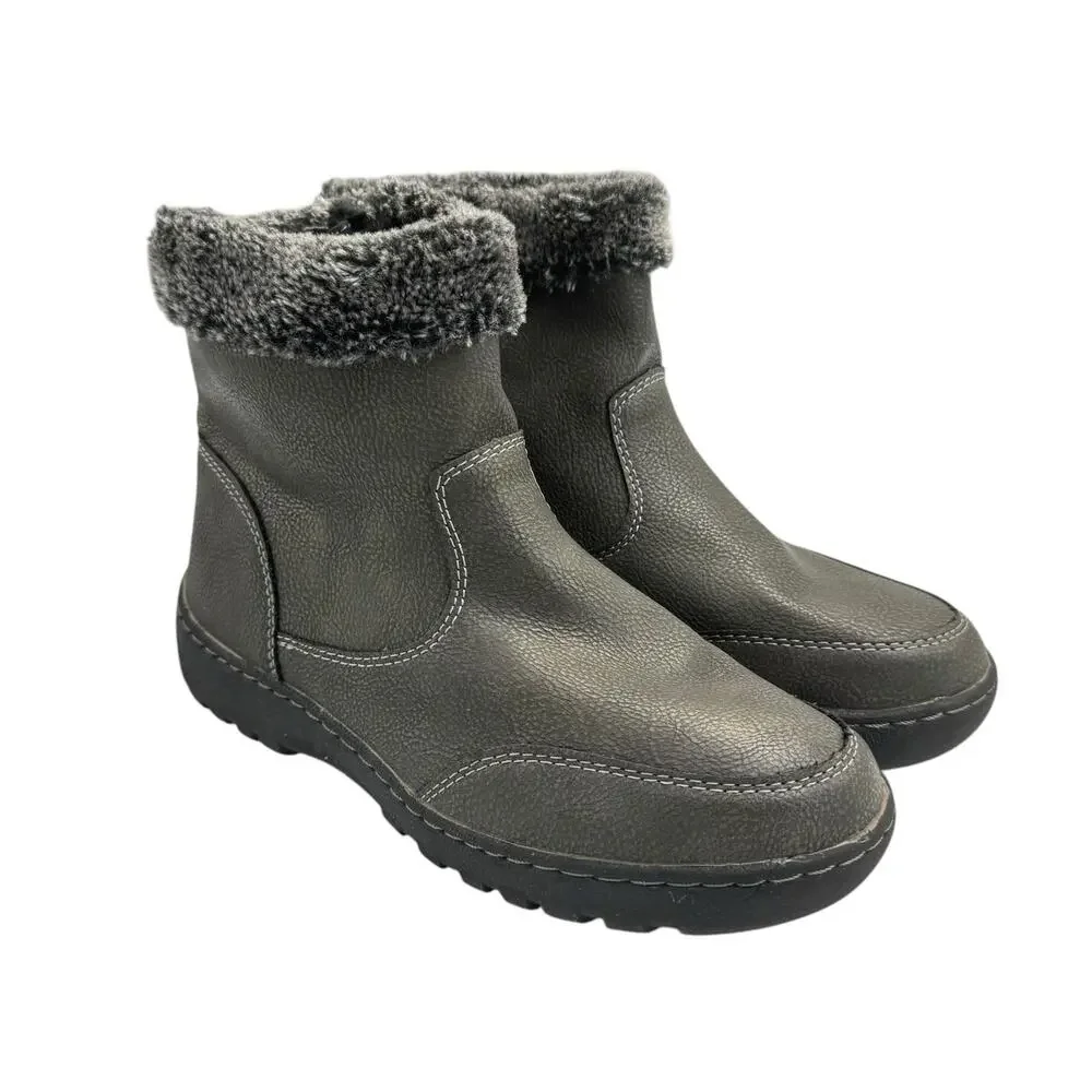 Khombu Addison Dark Gray Pebbled Vegan Leather Faux Fur Water Repellent Boots